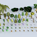 Cartoon Scene Design With Various Low Poly Trees Bushes And Plants Elements 3d model