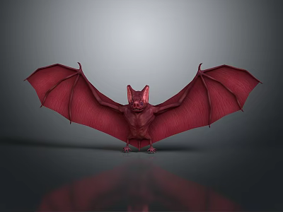 Realistic Red Bat Creature 3D Character With Spread Wings And Gray Background 3d model