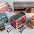 Various Colorful Mobile Food Trucks And Retail Booths With Different Styles