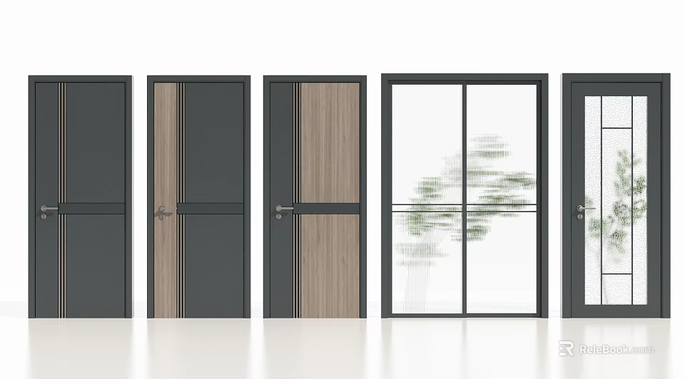 Assorted Design Swing Doors Featuring Wooden Panels Glass Panes and Sleek Frames 3d model