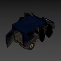 Old Off-Road Vehicle With Open Hood And Doors Rusty Stains And Large Tires