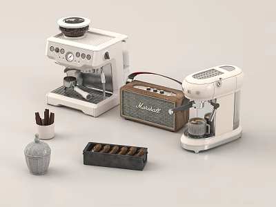 Modern White Kitchen Coffee Machines With Beans Tray And Utensil Holder 3d model