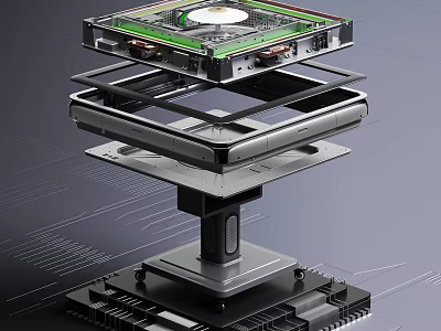 Exploded Mechanical Structure With Circuit Board Metal Frames And Layered Components 3d model