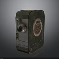 Vintage Electronic Projector with Green Worn Exterior Knobs Lens and Circular Label