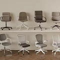 Office Chairs With Armrests Metal Wheel Bases Neutral Tones Light Colored Wall Wooden Floor Setting