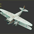 Weathered White Biplane Model Featuring Red Tail Propellers For Space Aviation Theme 3d model