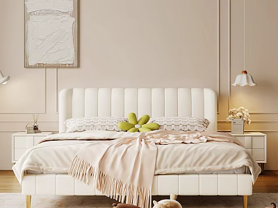 Modern Double Bed Cream Home 3d model