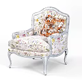 Elegant Vintage Armchair With Floral Upholstery Silver Frame And Curved Legs