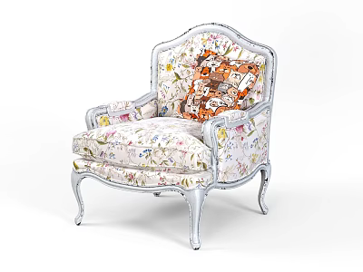 Elegant Vintage Armchair With Floral Upholstery Silver Frame And Curved Legs 3d model