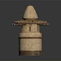 Traditional Stone Lantern With Conical Top And Layered Structure Design Details
