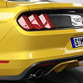 Yellow Ford Mustang Sports Car Parked In Modern Indoor Garage With Tire Tracks