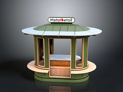 MetaRetail Round Retail Kiosk Design With Green Roof Wooden Frame And Counter 3d model