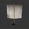 Ancient Wooden Boat Model With White Sail And Detailed Wooden Structure Displayed On Dark Background