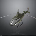 Military Green Helicopter 3D Model with Rotor System and Cockpit for Aerospace Research
