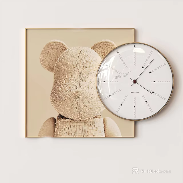 Minimalist Wall Clock With Lego Teddy Bear Figure On Light Colored Wall 3d model 