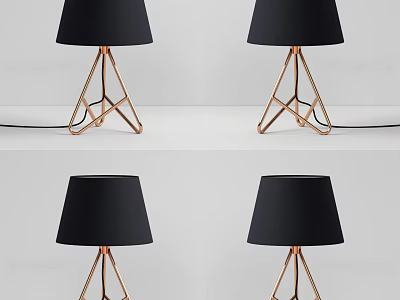 Modern Table Lamps With Black Fabric Shades And Geometric Copper Bases 3d model