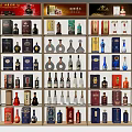 Various Wine Bottles and Glasses Neatly Arranged on Multi Layer Shelves 3d model