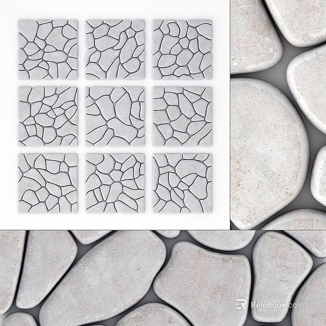 Creative Wall Decor Featuring Cracked Stone Tiles And Smooth Pebble Patterns 3d model