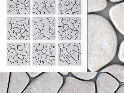 Creative Wall Decor Featuring Cracked Stone Tiles And Smooth Pebble Patterns 3d model