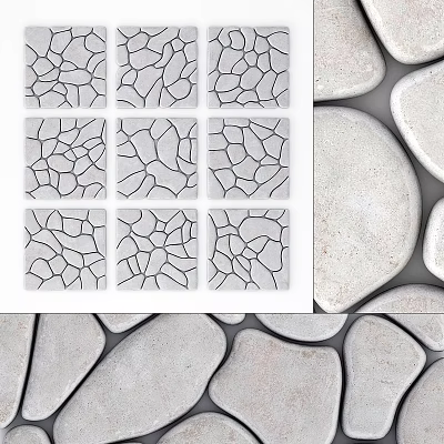 Creative Wall Decor Featuring Cracked Stone Tiles And Smooth Pebble Patterns 3d model