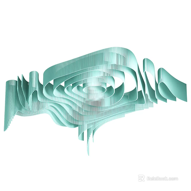 Light Green Wavy Layered Modern Artistic Ceiling Design With Curved Lines And Textured Details 3d model 