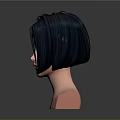 3D Character Female Head Model With Short Black Hair Blue Eyes And Pink Lips
