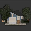 Cartoon Scene of a Blue House With Solar Panels Trees and Green Grass