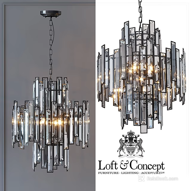 Modern Glass and Metal Chandelier Design With Layered Structure Illuminated for Interior Decor 3d model 