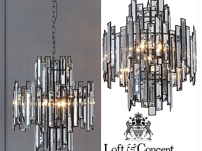 Modern Glass and Metal Chandelier Design With Layered Structure Illuminated for Interior Decor 3d model