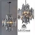 Modern Glass and Metal Chandelier Design With Layered Structure Illuminated for Interior Decor