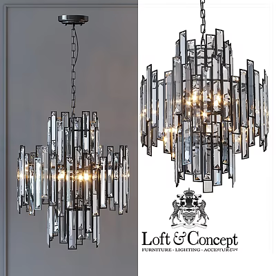 Modern Glass and Metal Chandelier Design With Layered Structure Illuminated for Interior Decor 3d model