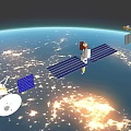 Satellites With Solar Panels Orbiting Earth Over Illuminated Night Lights 3d model