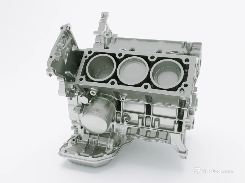 Three Cylinder Automotive Engine Block With Metal Structure And Precision Design 3d model 