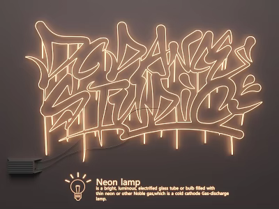Modern High Tech Neon Lighting Combination With Bold Graffiti Style Lettering For Dance Studio Decor 3d model