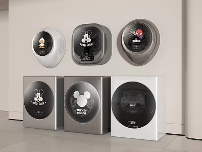 Modern Design Washing Machines Featuring Mickey Mouse Motifs And Various Color Finishes 3d model