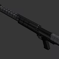 Tactical Pump Action Shotgun Featuring Black Top Rail And Gray Metal Body Structure
