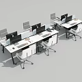 Modern Office Workspace Design With Multiple Office Desks Computer Monitors And Ergonomic Chairs 3d model