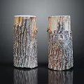 Natural Wooden Tree Stumps With Rough Bark Texture As Decorative Pieces