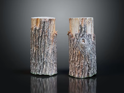 Natural Wooden Tree Stumps With Rough Bark Texture As Decorative Pieces 3d model