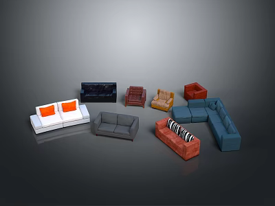 Colorful Diverse Stylish Sofas For Living Room With Various Styles And Shapes 3d model