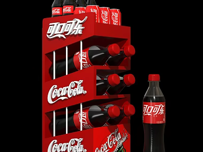 Coca Cola Display Shelf Stocked With Bottles And Cans For Retail Promotion 3d model