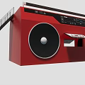 Vintage Red Boombox Art Installation With Cassette Tapes Large Speakers And Retro Design