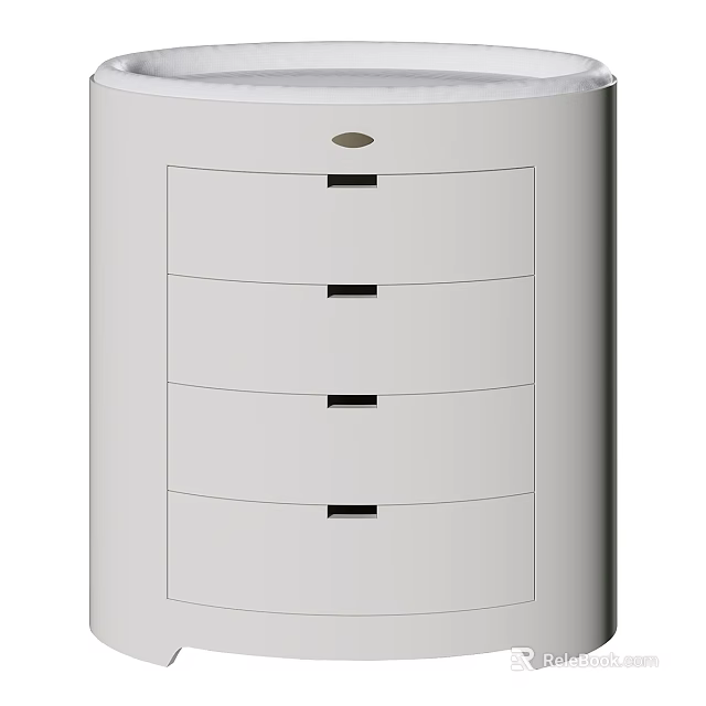 White Bedside Cabinet With Four Drawers Black Handles And Round Top 3d model 