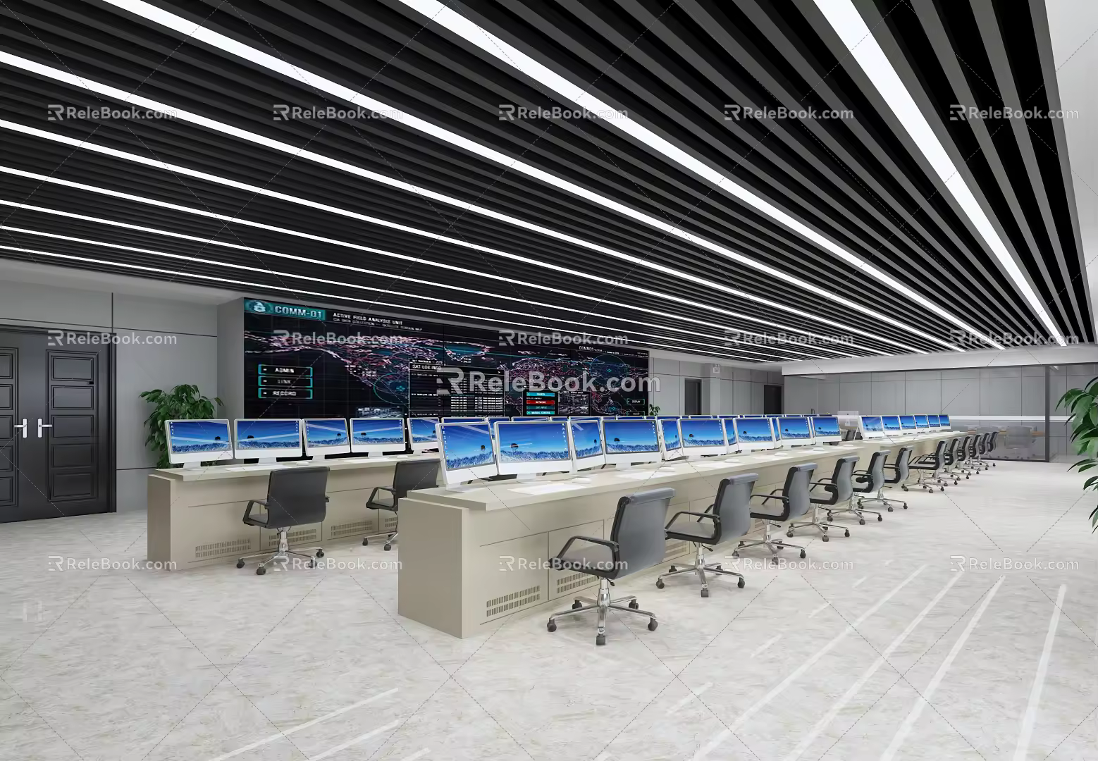 modern monitoring room central control room command room 3d model