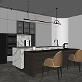 Modern Kitchen Bar Area With Open Design Marble Countertop Bar Stools And Pendant Lights