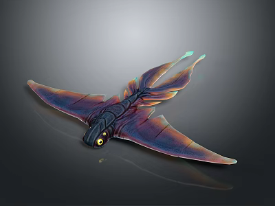 Mythical Flying Creature With Large Iridescent Wings Purple Orange Hues And Glowing Eyes 3d model