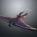 Mythical Flying Creature With Large Iridescent Wings Purple Orange Hues And Glowing Eyes