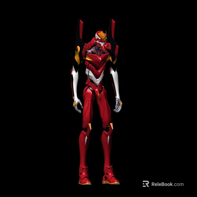 Game and Movie Character Red White Yellow Mecha with Metallic Armor Standing Pose 3d model 