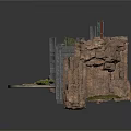Ruined Scene 3D Model Featuring Ruined Walls Columns And Circular Paved Area With Green Foliage