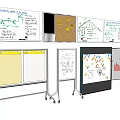 Musical Instruments And Art Supplies Display On Whiteboards With Charts And Sketches